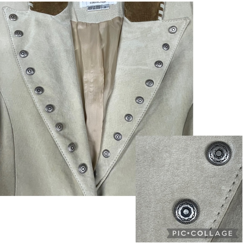 Vtg Lew Margam Leather Suede Western Aspen Whipstitch Studs Mid-Length Coat-Sz 8 - Picture 6 of 16